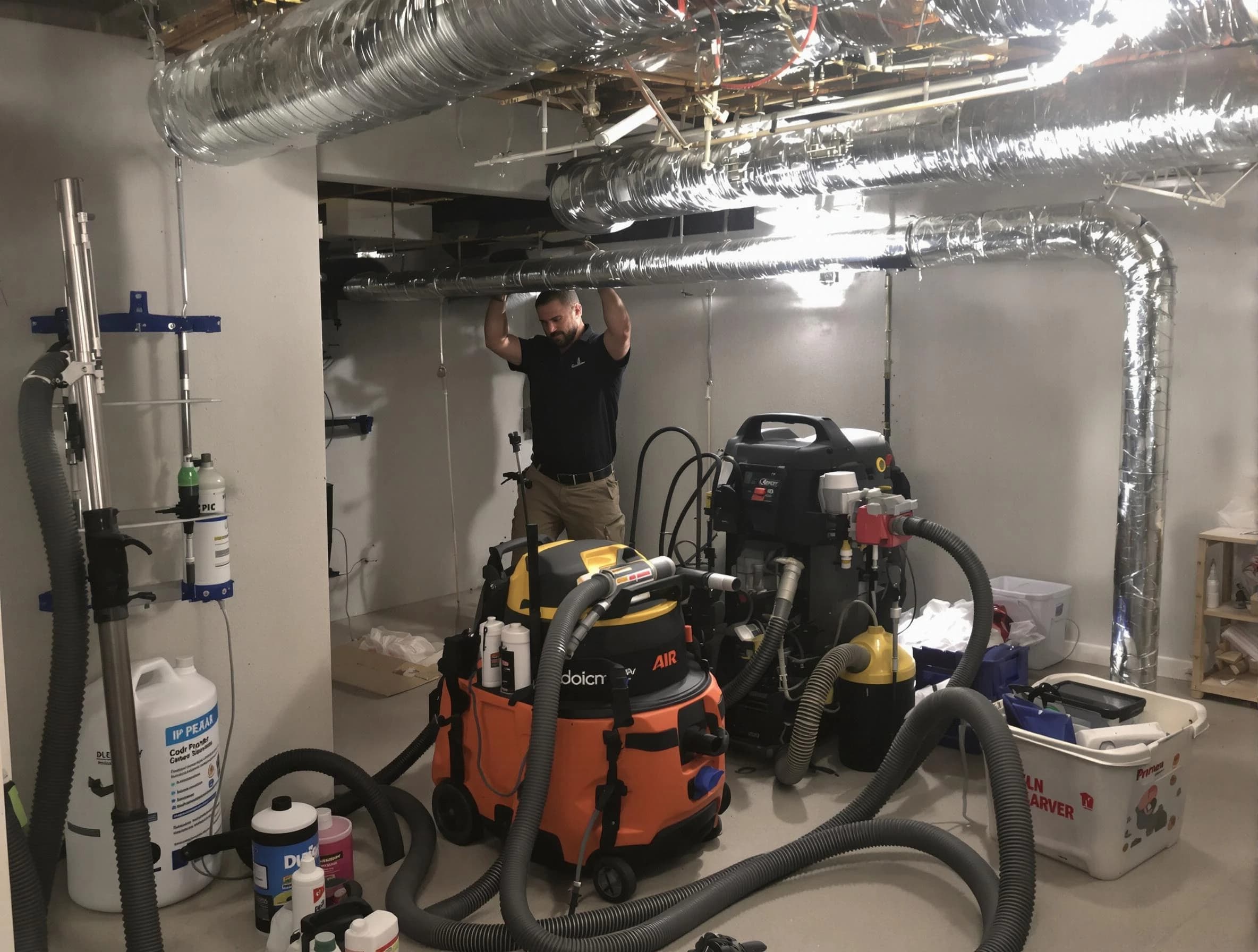 Ogden Air Duct Cleaning specialist performing professional mold removal from air ducts using safety equipment in Ogden