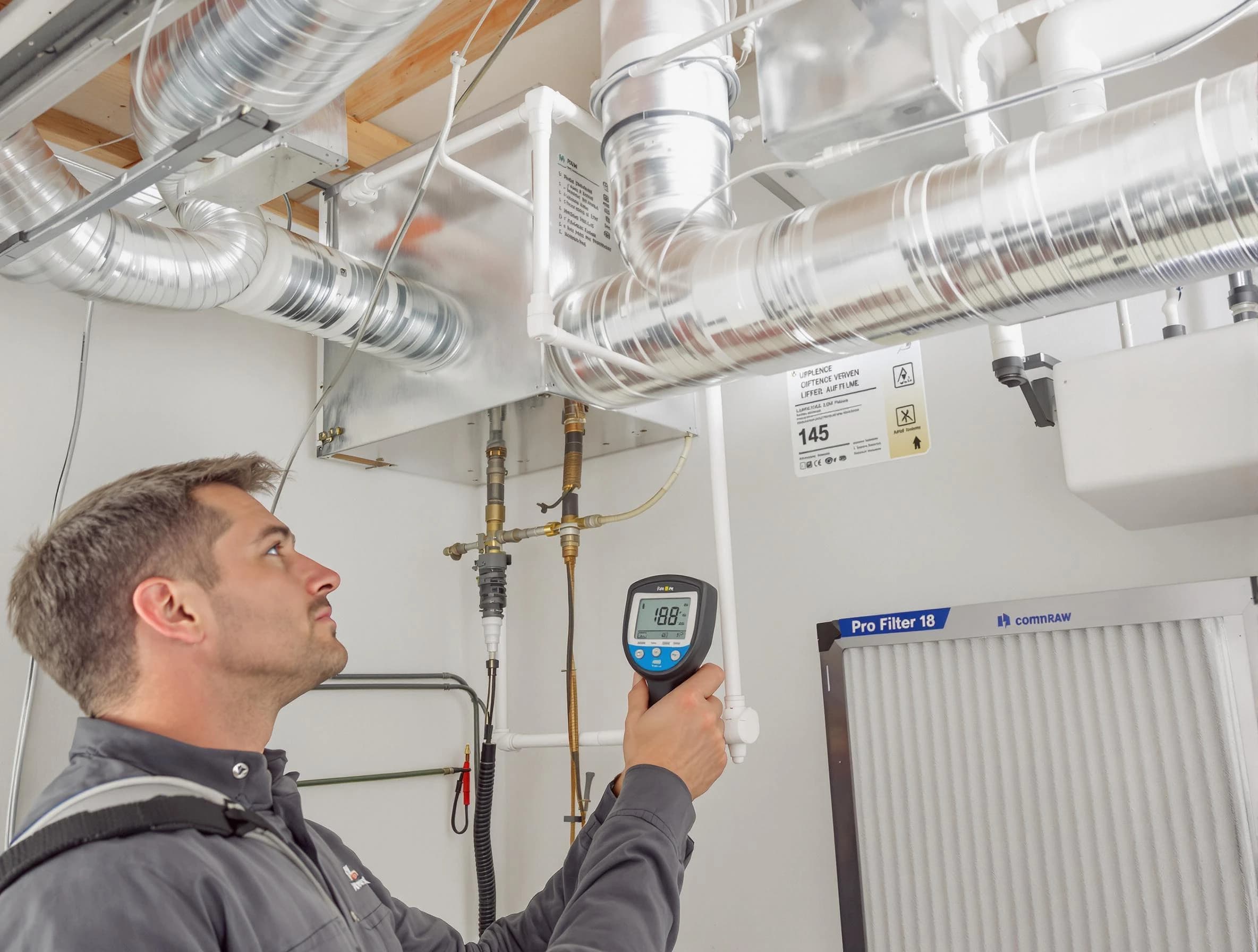 Ogden Air Duct Cleaning expert conducting detailed filter system inspection using diagnostic tools in Ogden