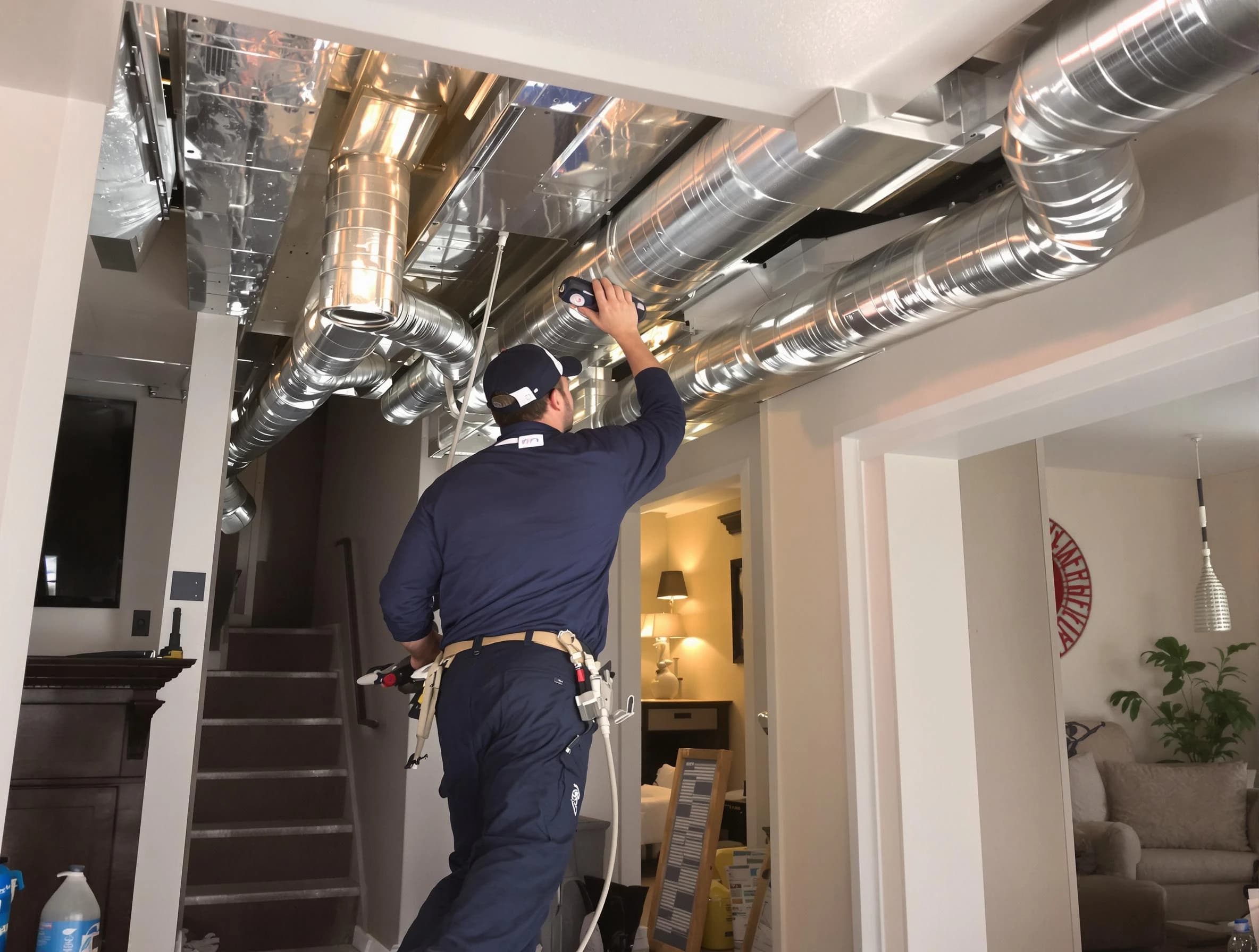 Ogden Air Duct Cleaning expert performing specialized duct cleaning in a mobile home in Ogden