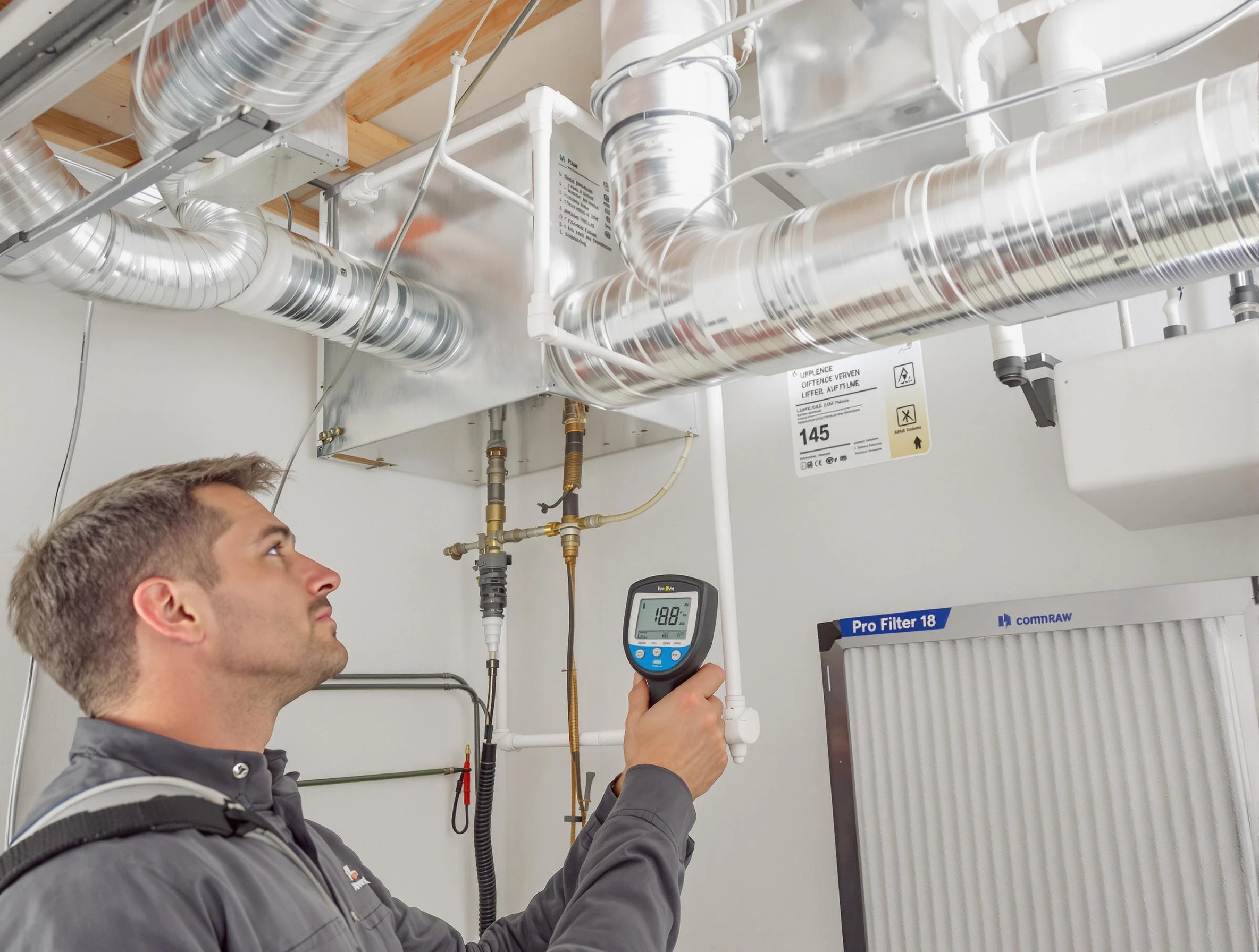 Ogden Air Duct Cleaning expert conducting detailed filter system inspection using diagnostic tools in Ogden
